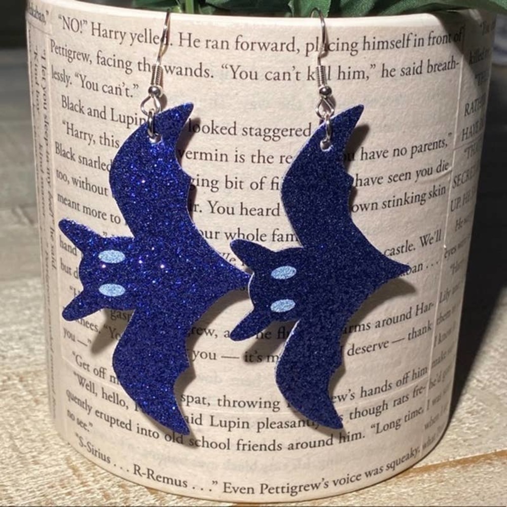 #17 Purple Bat Earrings Halloween Earrings Blue Glitter Bat Earrings